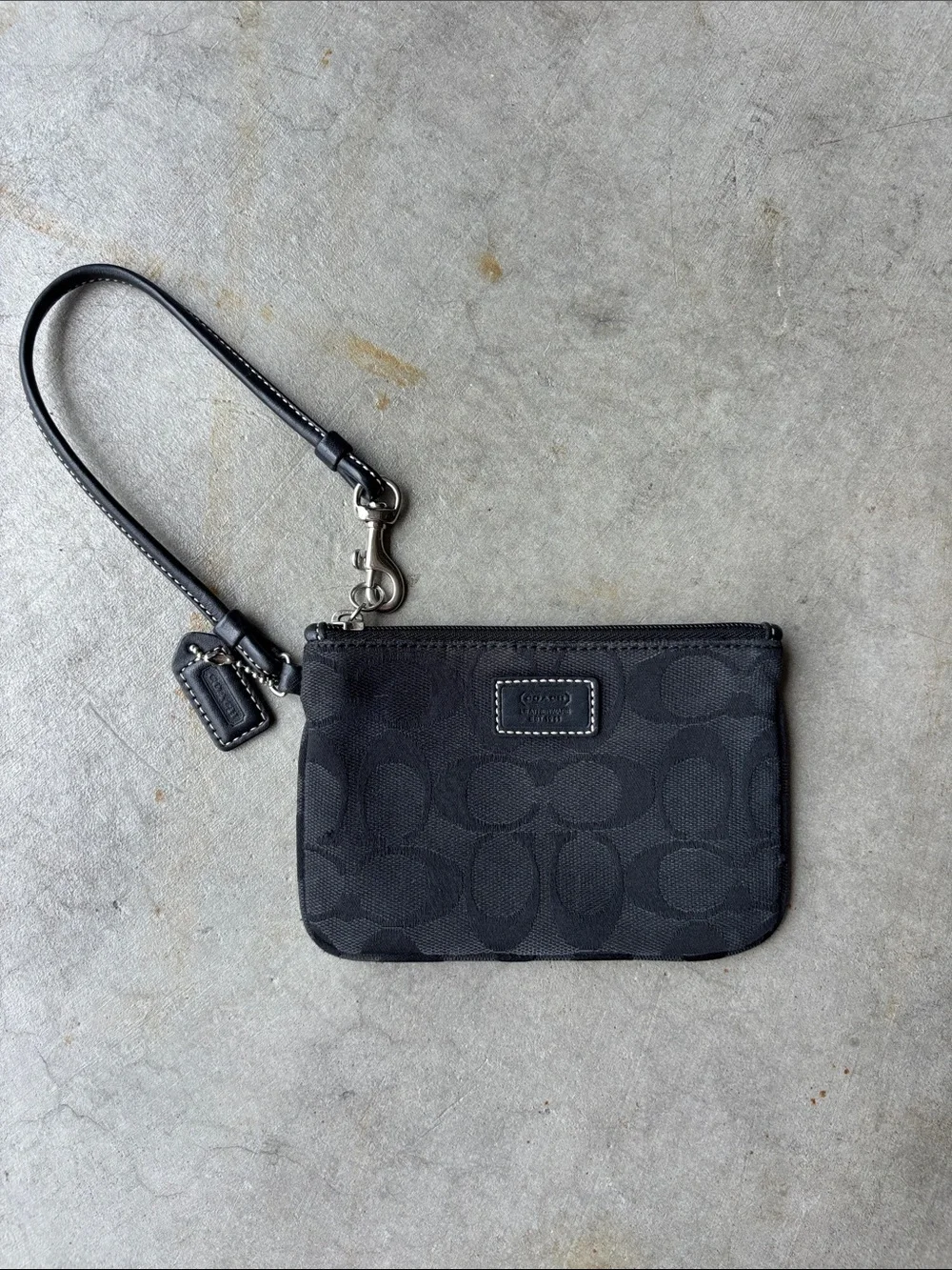 Coach Canvas Black Signature Logo Wristlet with Strap